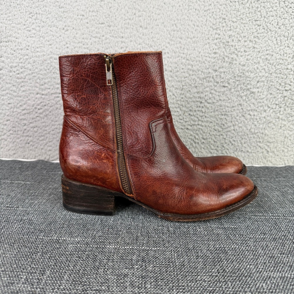 Freebird Austin Boots Women‎ 8 Brown Leather Dual Zip Distressed Western Ankle